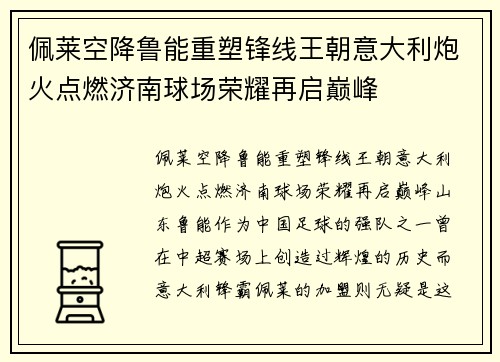 佩莱空降鲁能重塑锋线王朝意大利炮火点燃济南球场荣耀再启巅峰 佩莱空降鲁能重塑锋线王朝意大利炮火点燃济南球场荣耀再启巅峰